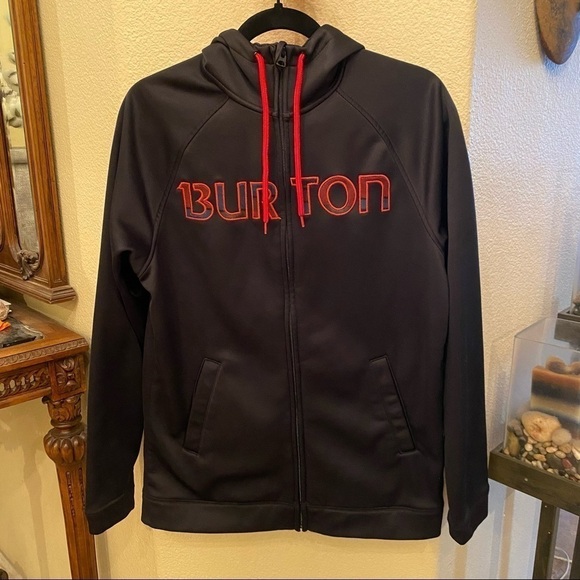 BURTON Red & Black Hoodie Full Zipped Jacket Size Small - Picture 1 of 7